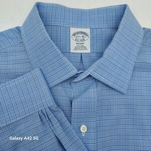 Brooks Brothers Regent Dress Shirt Mens 17.5 36 Blue Check NonIron Supima Cotton